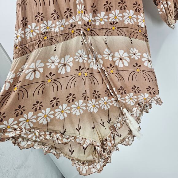 Spell & The Gypsy Boho Romper Brown Daisy Chain Floral Ruffle NWT Sz XS - Picture 4 of 8